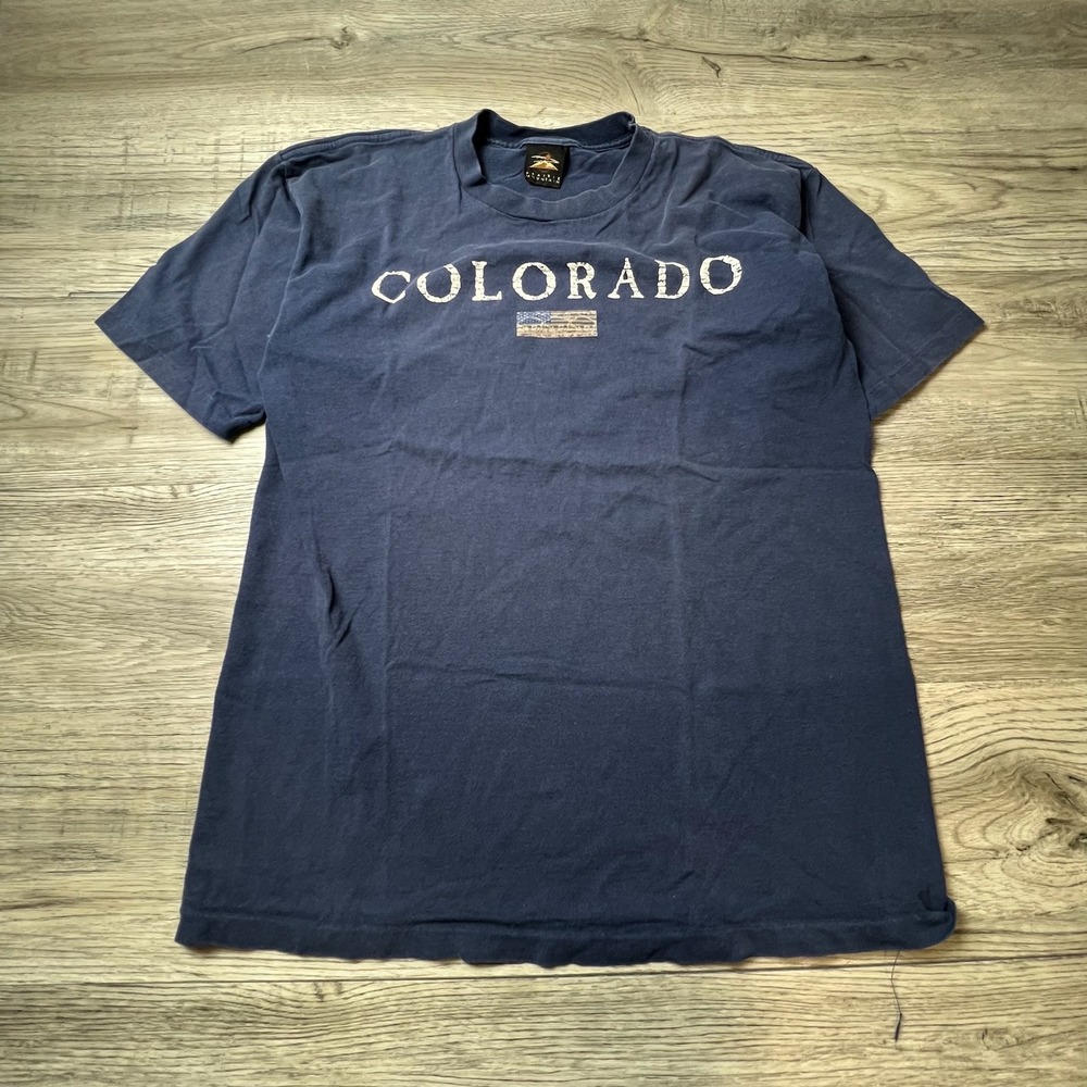 Prairie Mountain T-Shirt Mens Large Navy Colorado Vintage Made In USA AG17